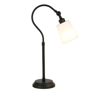 Homeroots 25" Black Metal Arched Table Lamp With White Drum Shade   524479