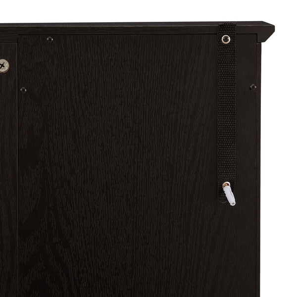 English Elm Curio Cabinet with Lighted Tempered Glass, Mirrored Back, Adjustable Shelves, Vintage Handle — Black W2275P389705
