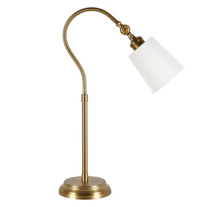 Homeroots 25" Brass Metal Arched Table Lamp With White Drum Shade   524480