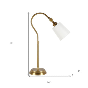Homeroots 25" Brass Metal Arched Table Lamp With White Drum Shade   524480