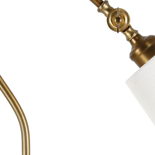 Homeroots 25" Brass Metal Arched Table Lamp With White Drum Shade   524480