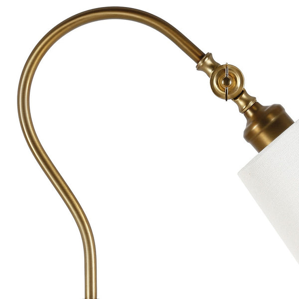 Homeroots 25" Brass Metal Arched Table Lamp With White Drum Shade   524480