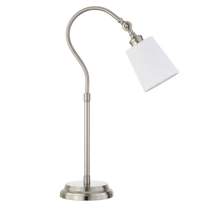 Homeroots 25" Nickel Metal Arched Table Lamp With White Drum Shade   524481