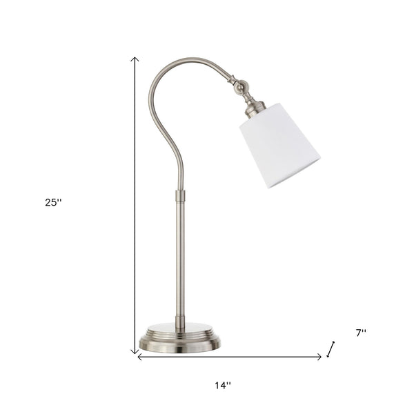 Homeroots 25" Nickel Metal Arched Table Lamp With White Drum Shade   524481