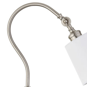 Homeroots 25" Nickel Metal Arched Table Lamp With White Drum Shade   524481