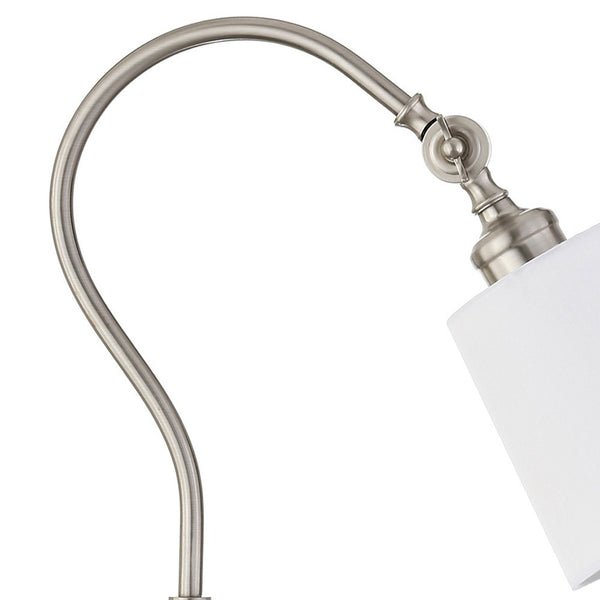 Homeroots 25" Nickel Metal Arched Table Lamp With White Drum Shade   524481