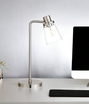 Homeroots 21" Nickel Metal Arched Table Lamp With Clear Cone Shade   524487