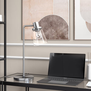 Homeroots 21" Nickel Metal Arched Table Lamp With Clear Cone Shade   524487