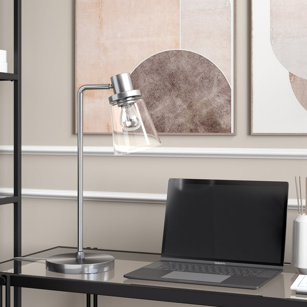 Homeroots 21" Nickel Metal Arched Table Lamp With Clear Cone Shade   524487