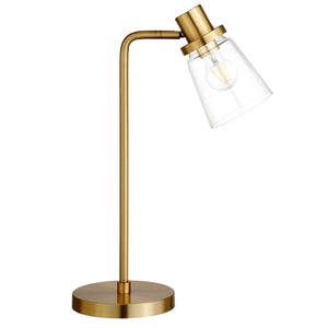 Homeroots 21" Brass Metal Arched Table Lamp With Clear Cone Shade   524488