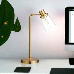 Homeroots 21" Brass Metal Arched Table Lamp With Clear Cone Shade   524488