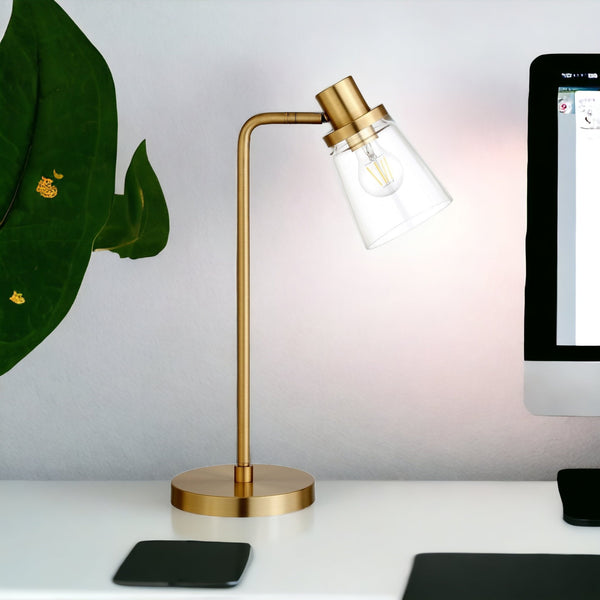 Homeroots 21" Brass Metal Arched Table Lamp With Clear Cone Shade   524488