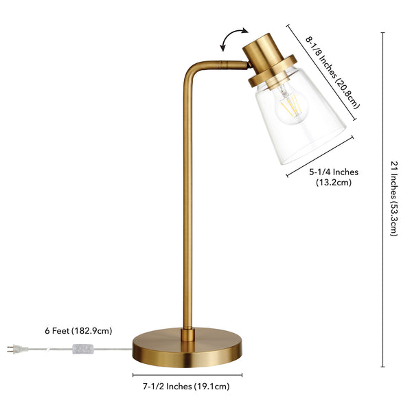 Homeroots 21" Brass Metal Arched Table Lamp With Clear Cone Shade   524488