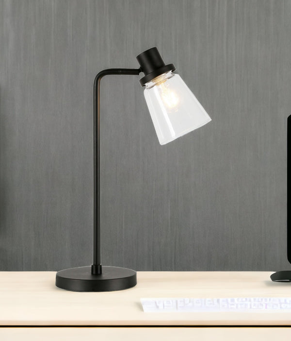 Homeroots 21" Black Metal Arched Table Lamp With Clear Cone Shade   524489