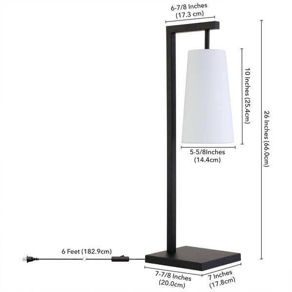 Homeroots 26" Black Metal Desk Table Lamp With White Cone Shade   524491