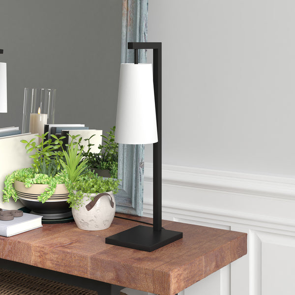 Homeroots 26" Black Metal Desk Table Lamp With White Cone Shade   524491