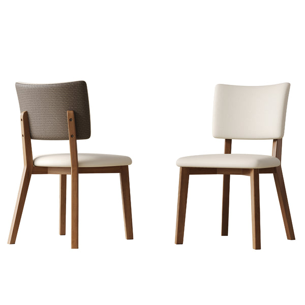 English Elm Solid wood dining chair set of 2 with PU leather seats, ash wood frame, ergonomic comfort, White+Walnut blend elegance W509P342510