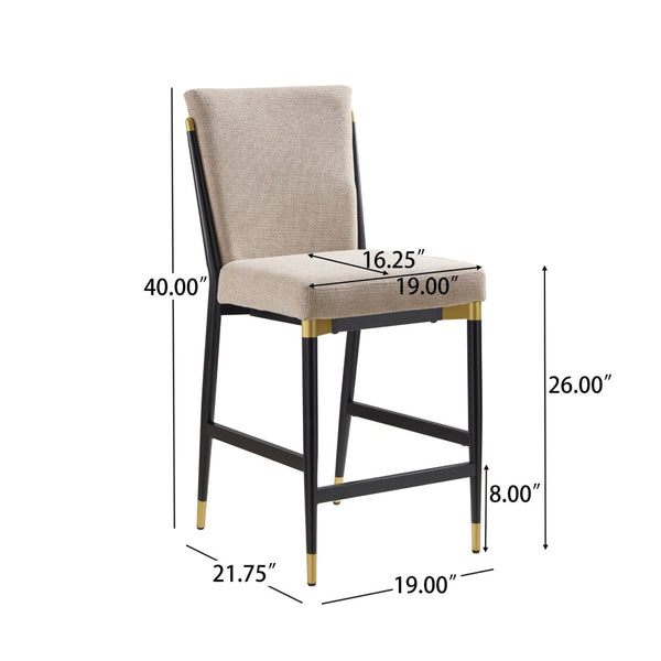 English Elm Modern Armless Counter Stools Set of 2 Upholstered Iron Frame with Gold Accents Black+Brown N771P345828H
