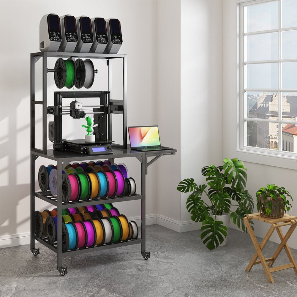 English Elm 3d Printer Workstation with Spool Rack Steel Frame Caster Wheels and Laptop Panel W3190P294353