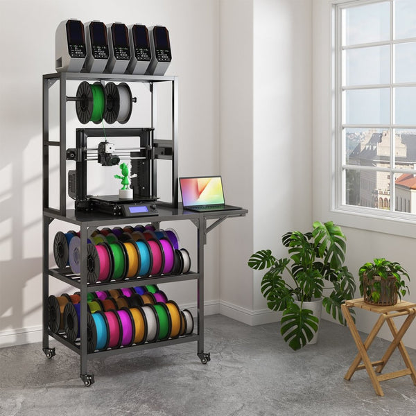 English Elm 3d Printer Workstation with Spool Rack Steel Frame Caster Wheels and Laptop Panel W3190P294353