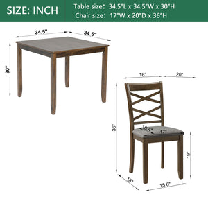 English Elm Elegant 5-Piece Walnut Dining Table Set With 4 Upholstered Chairs For Modern Living & Dining Spaces W1998S00076