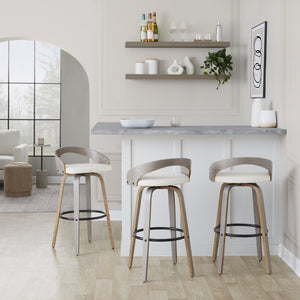 English Elm Barstool Set of 2 Swivel Faux Leather Seats Bentwood Frame for Kitchen Island B202S01910