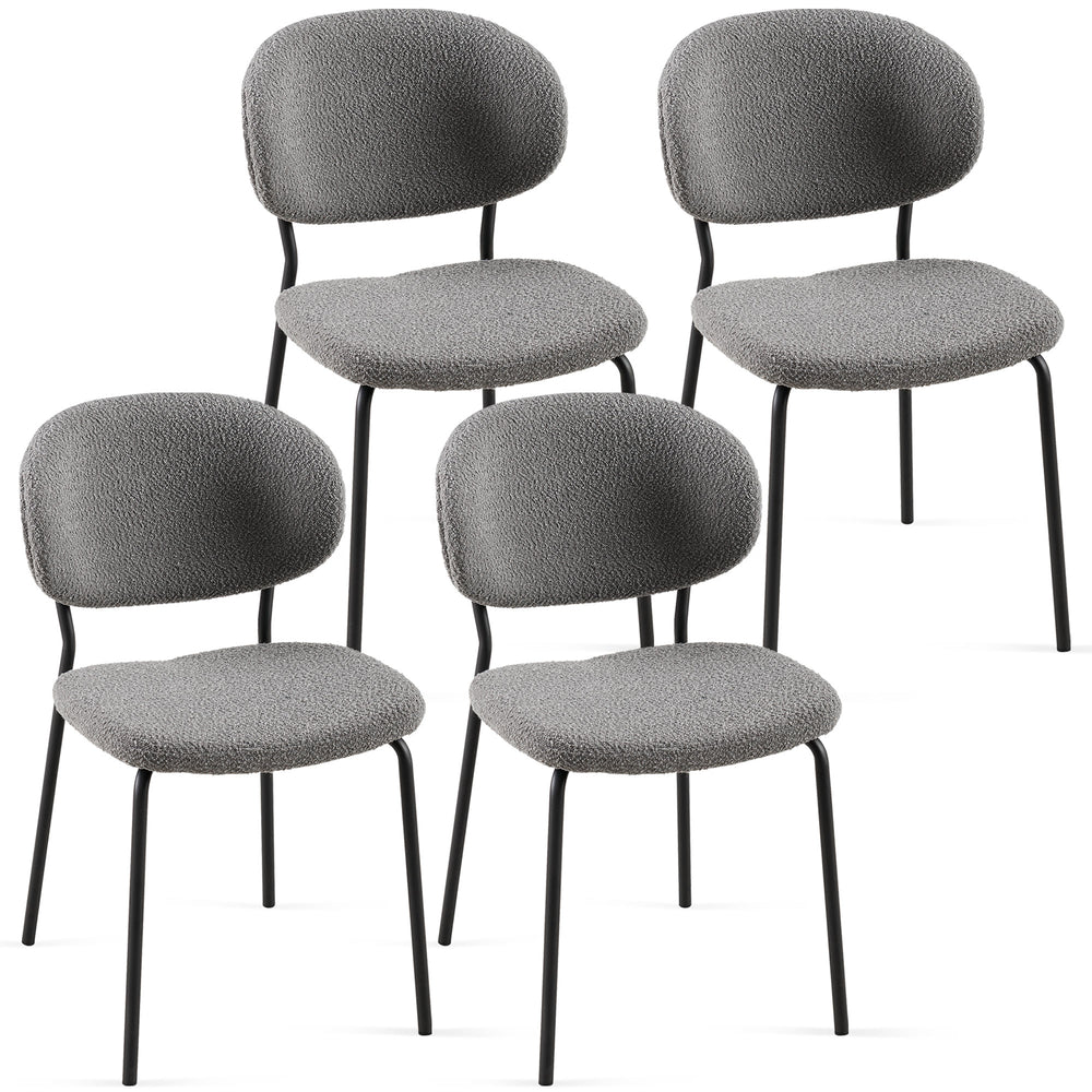 English Elm Grey Boucle Dining Chairs Set Of 4 - Mid-Century Modern Upholstered Chairs With Sleek Black Legs W1164P195045