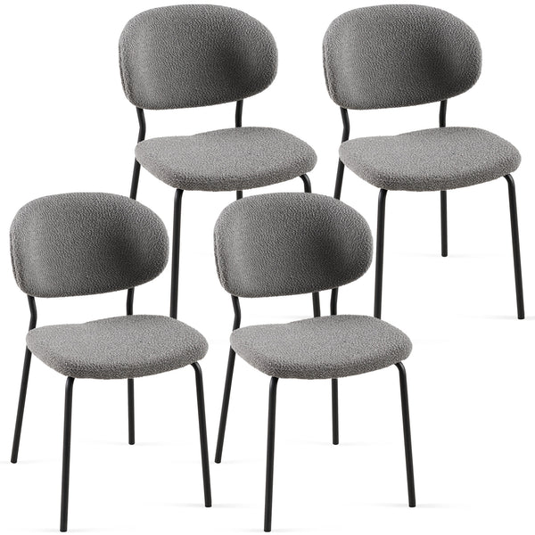 English Elm Grey Boucle Dining Chairs Set Of 4 - Mid-Century Modern Upholstered Chairs With Sleek Black Legs W1164P195045