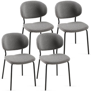 English Elm Grey Boucle Fabric Dining Chairs Set Of 4, Mid-Century Modern Dining Chairs, Kitchen Dining Room Chairs, Curved Backrestupholstered Boucle Dining Chair With Black Metal Legs