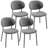 Set of 4 Grey Boucle Fabric Mid-Century Dining Chairs, Curved Back, Upholstered, Black Legs