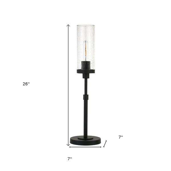 Homeroots 26" Black Metal Buffet Lamp With Clear Seeded Cylinder Shade   524501