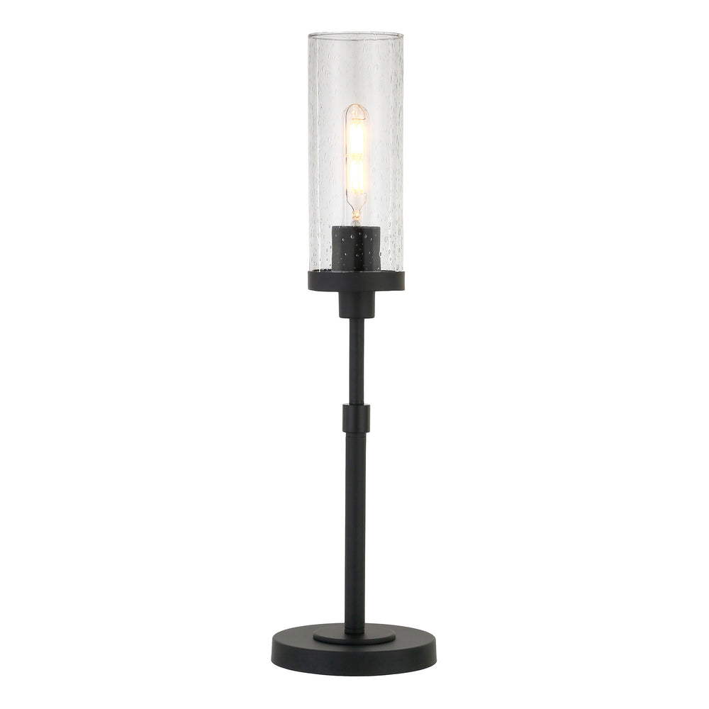 Homeroots 26" Black Metal Buffet Lamp With Clear Seeded Cylinder Shade   524501