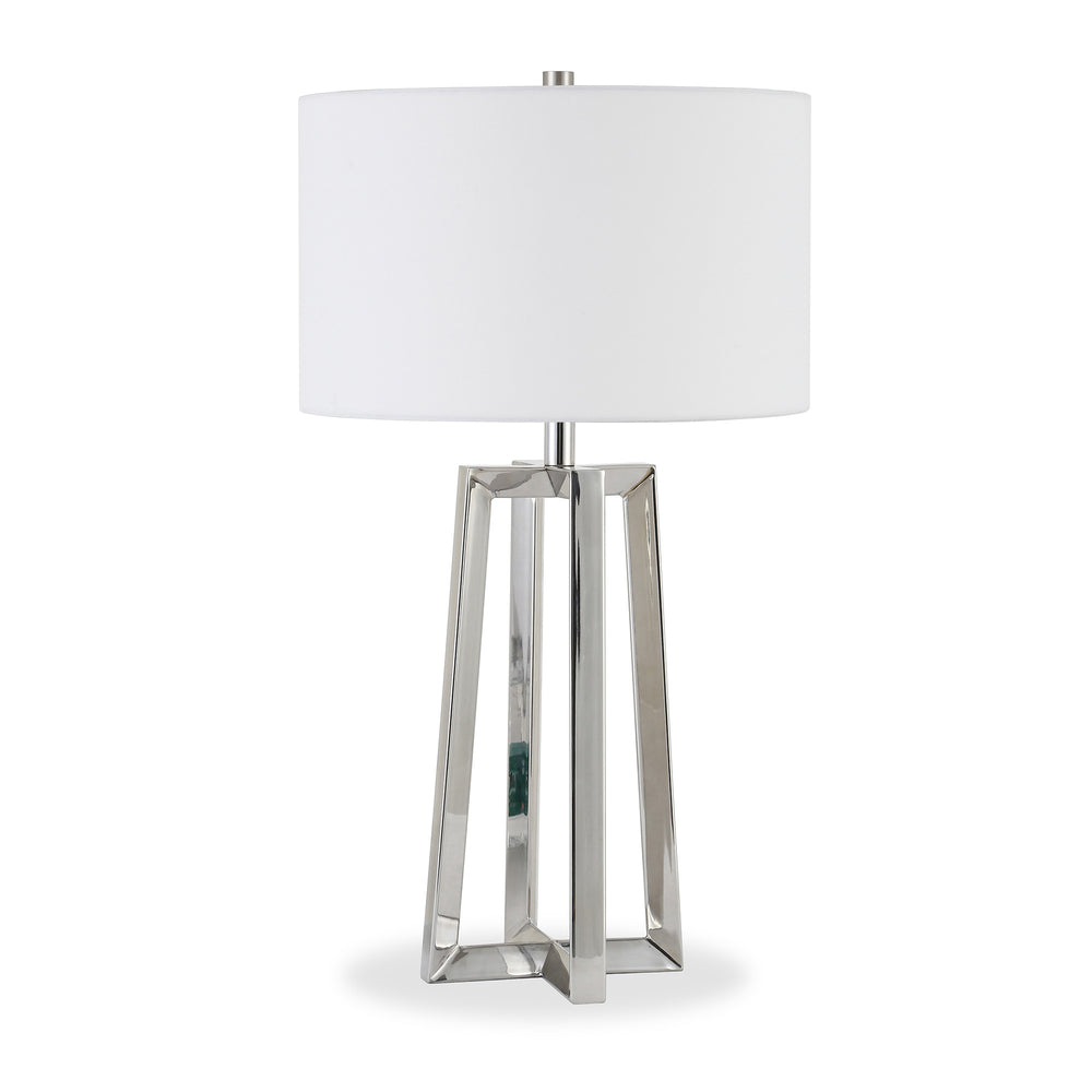 Homeroots 24" Nickel Metal Table Lamp With White Drum Shade   524506