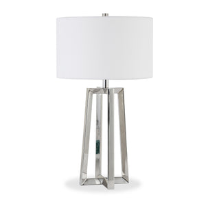 Homeroots 24" Nickel Metal Table Lamp With White Drum Shade   524506