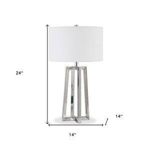 Homeroots 24" Nickel Metal Table Lamp With White Drum Shade   524506