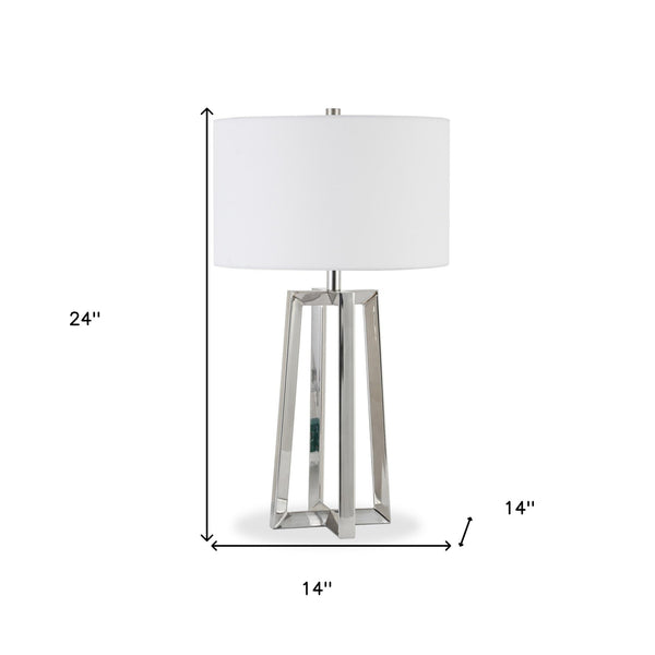 Homeroots 24" Nickel Metal Table Lamp With White Drum Shade   524506