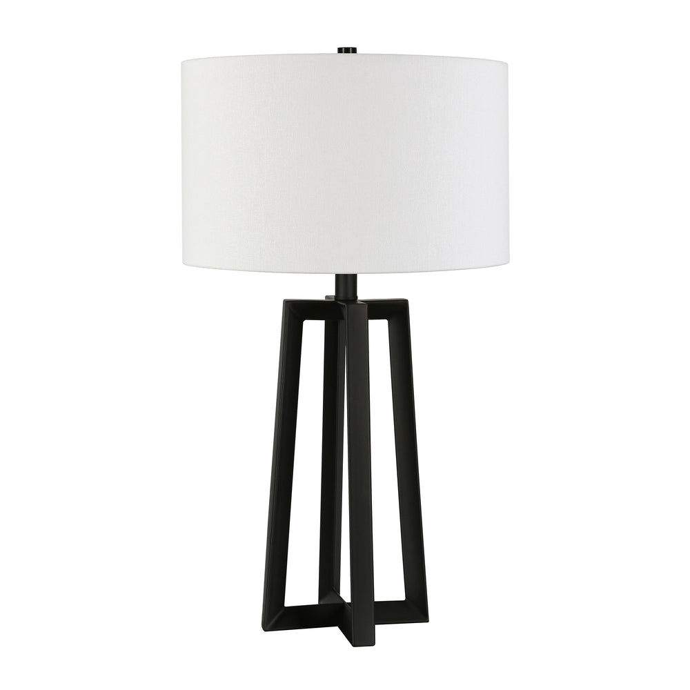 Homeroots 24" Black Metal Table Lamp With White Drum Shade   524508