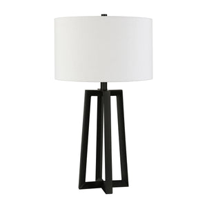 Homeroots 24" Black Metal Table Lamp With White Drum Shade   524508