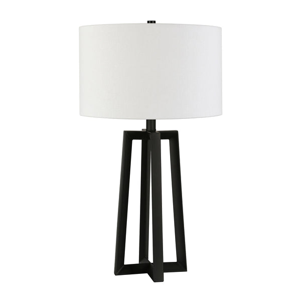 Homeroots 24" Black Metal Table Lamp With White Drum Shade   524508