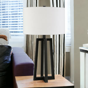 Homeroots 24" Black Metal Table Lamp With White Drum Shade   524508