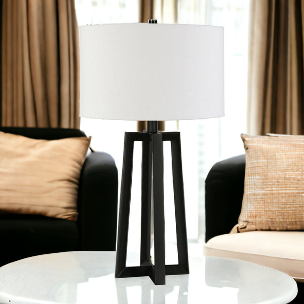 Homeroots 24" Black Metal Table Lamp With White Drum Shade   524508