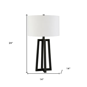 Homeroots 24" Black Metal Table Lamp With White Drum Shade   524508