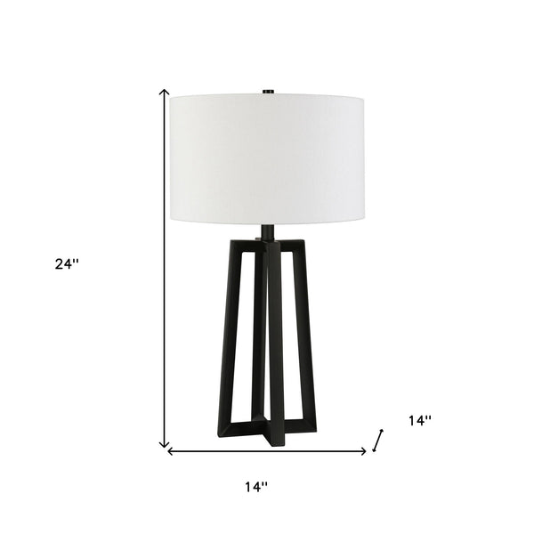 Homeroots 24" Black Metal Table Lamp With White Drum Shade   524508