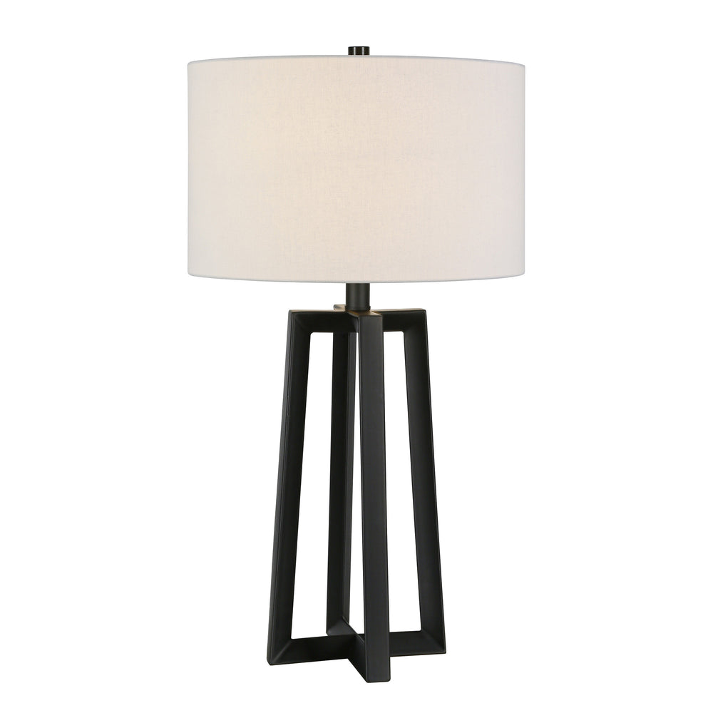 Homeroots 24" Black Metal Table Lamp With White Drum Shade   524508