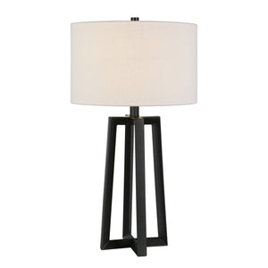 Homeroots 24" Black Metal Table Lamp With White Drum Shade   524508