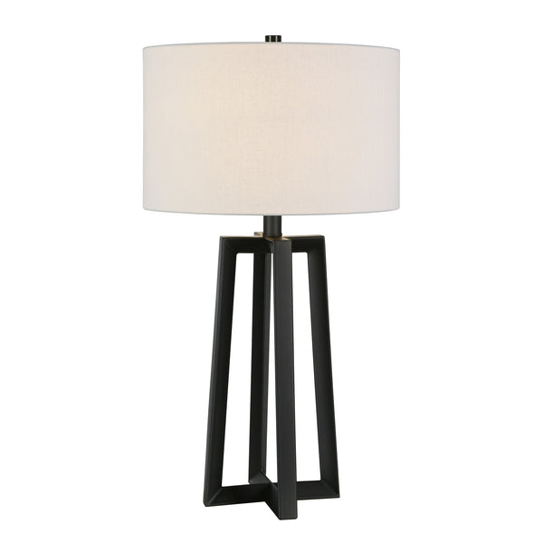 Homeroots 24" Black Metal Table Lamp With White Drum Shade   524508