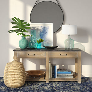 Homeroots 24" Blue Glass Gourd Table Lamp Coastal With White Drum Shade   524510