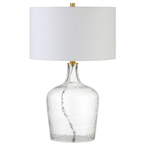Homeroots 24" Clear Glass Gourd Table Lamp With White Drum Shade   524512