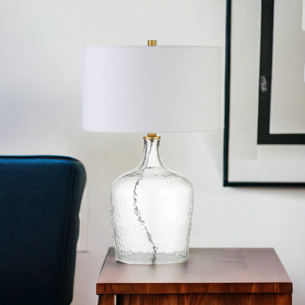 Homeroots 24" Clear Glass Gourd Table Lamp With White Drum Shade   524512