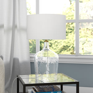 Homeroots 24" Clear Glass Gourd Table Lamp With White Drum Shade   524512